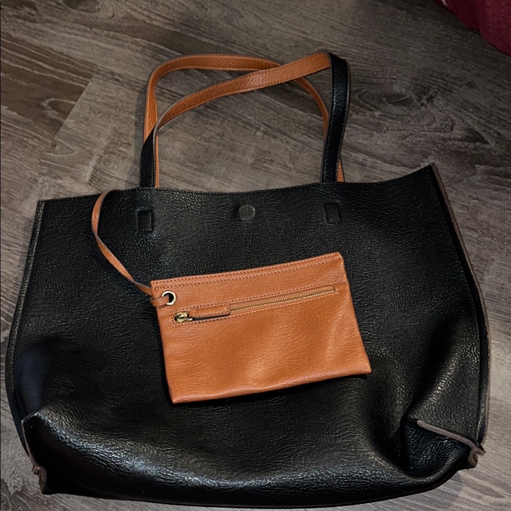 Black and Tan Leather Tote Bag